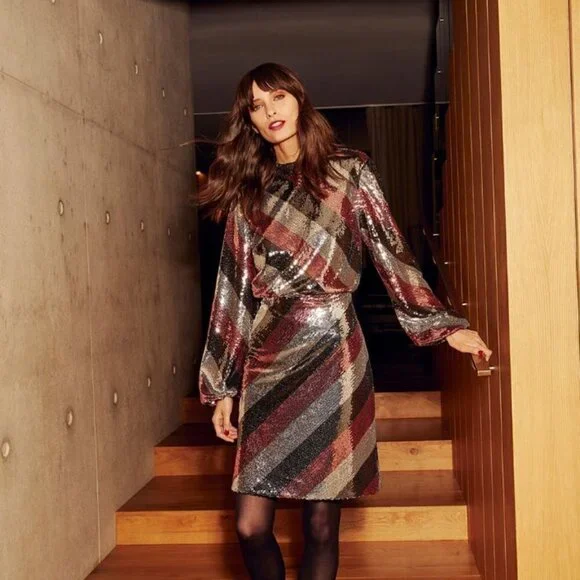 💕TED BAKER💕 Jocasta Striped Sequin Mini Dress - Picture 10 of 15